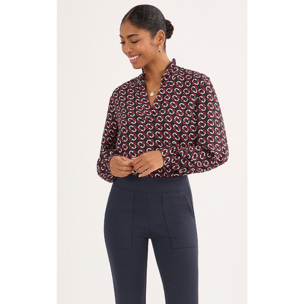 New Cabi Fountain Blouse 6710 Sze M Mosaic Print Design Ruffle Collar Spring '25